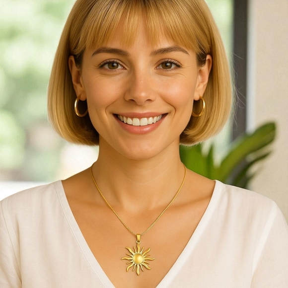 🆕Radiant Sun Pendant Summer Trendy Necklace - 18K Gold Plated Stainless Steel - Picture 11 of 12